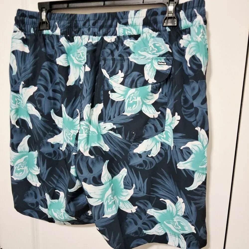 Hurley Men's Logo Stretch UPF 50+ Swim Shorts Blue Tropical Size Large NWT